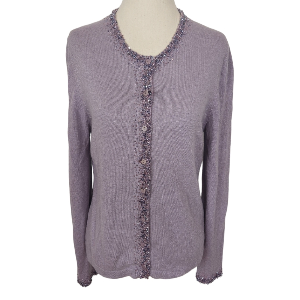 Jaeger Purple Angora Blend Beaded Cardigan Sweater Medium